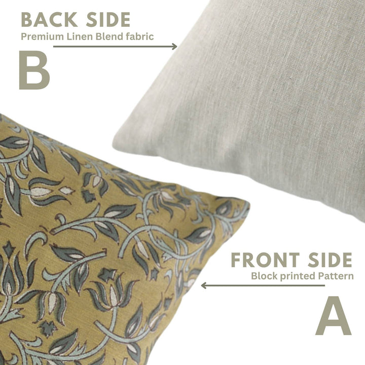 Natural Block Print Linen Blend Pillow, 20" x 20"
