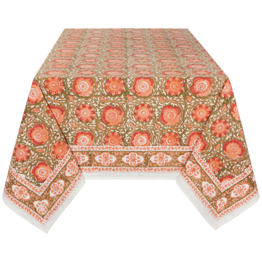 Zinnia Block Print Tablecloth