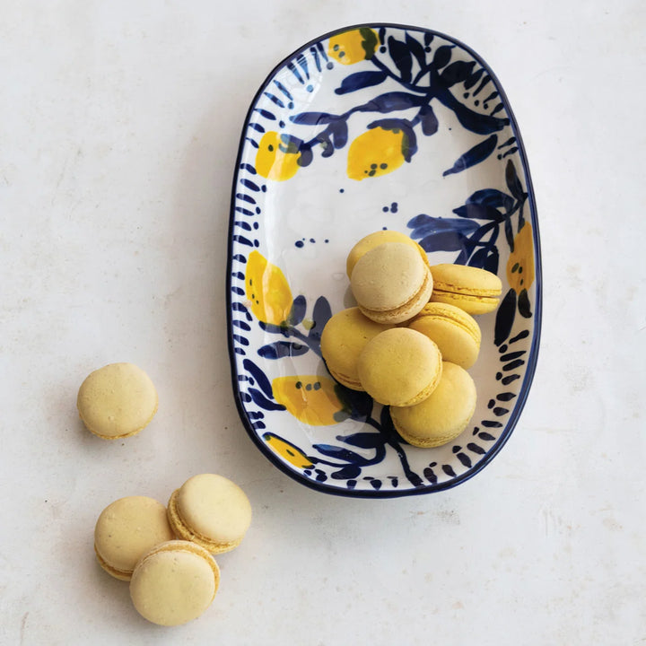 Hand-Painted Stoneware Platter with Lemons