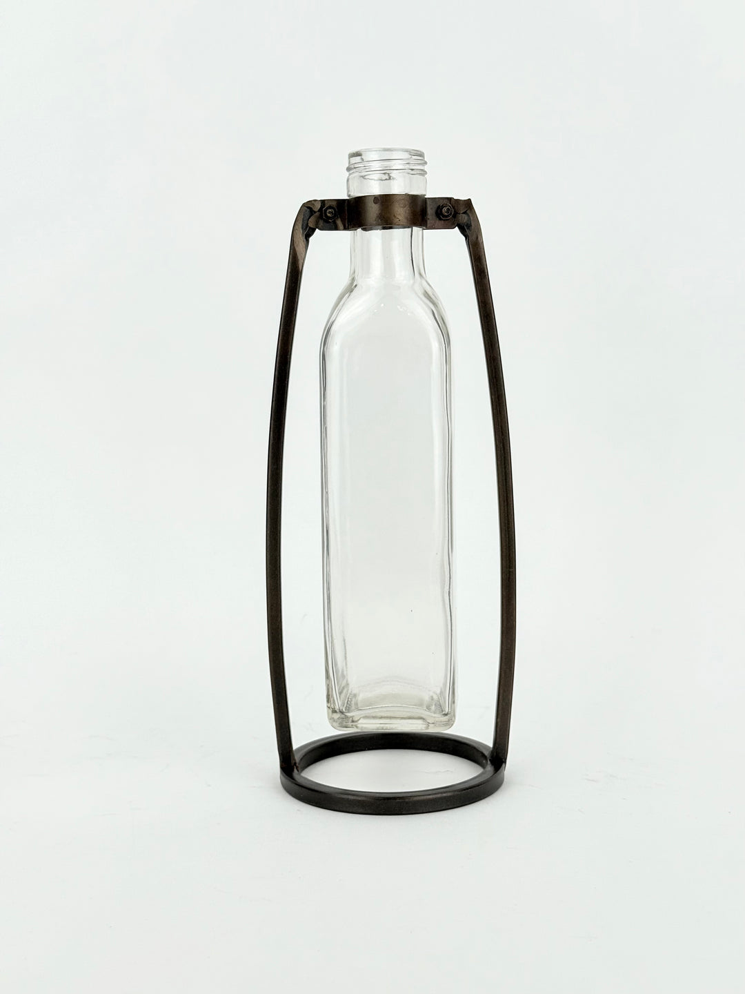 Glass Bottle Vase with Metal Stand