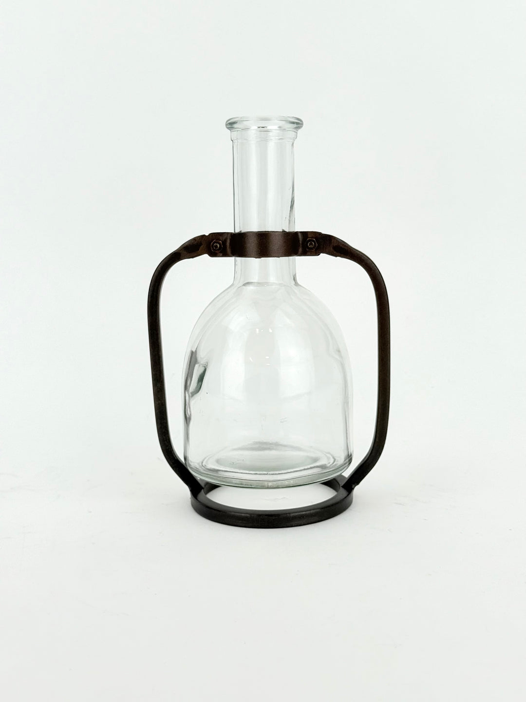Glass Bottle Vase with Metal Stand