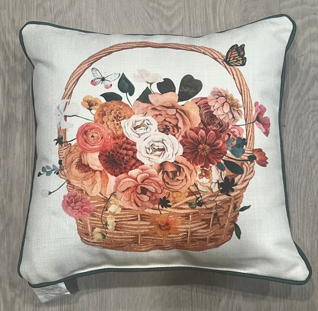 Floral Basket Pillow, 17" x 17"