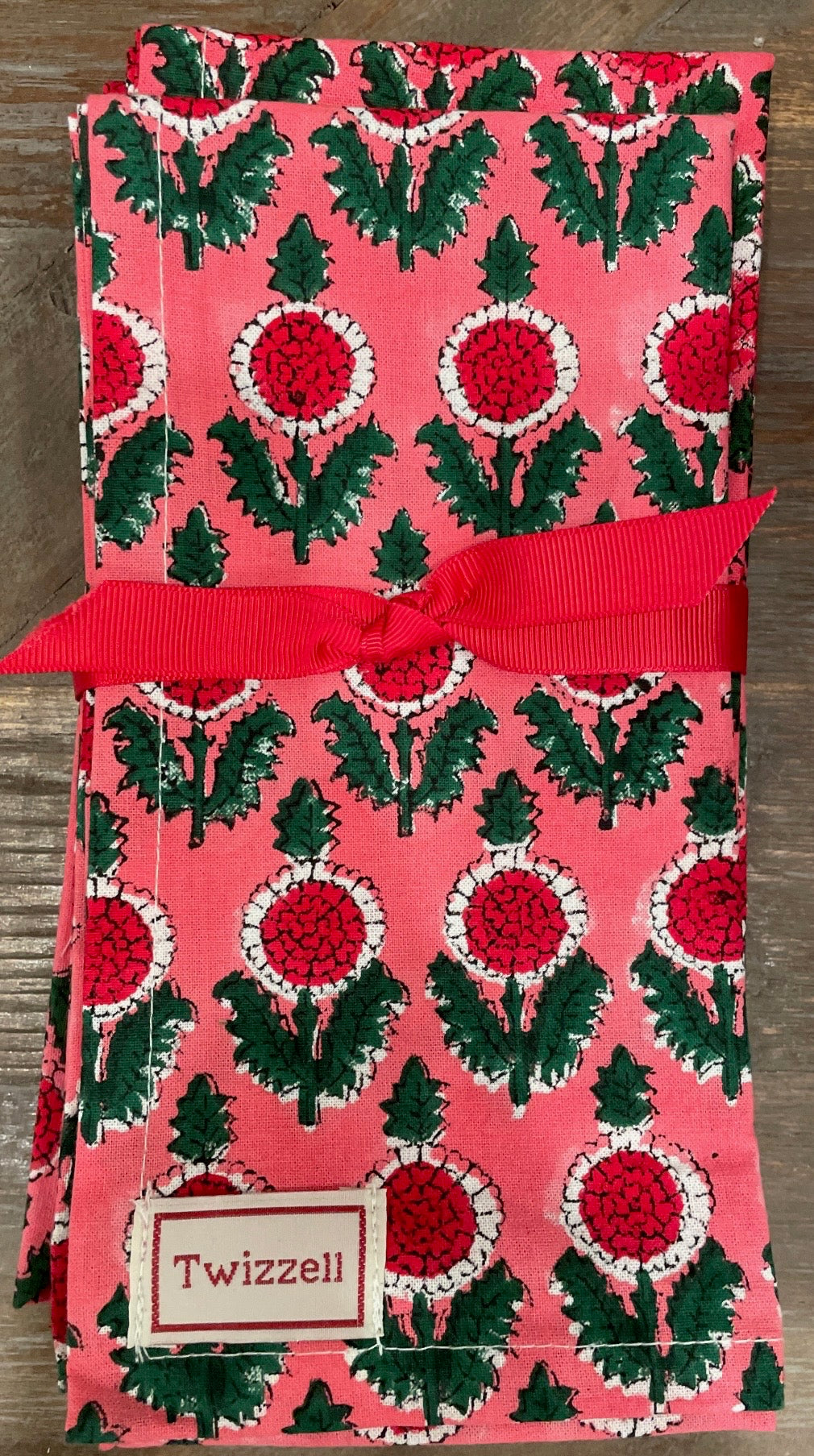 Coral With Mini Red Flowers Cloth Napkin, Set Of 4