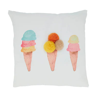 Ice Cream Cone Pom Pom Pillow, 16x16