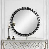 Cyra Wood Round Mirror, Black