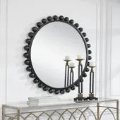 Cyra Wood Round Mirror, Black
