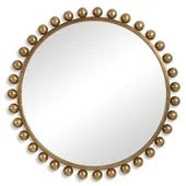 Cyra Wood Round Mirror, Gold