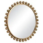 Cyra Wood Round Mirror, Gold