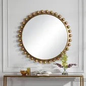 Cyra Wood Round Mirror, Gold