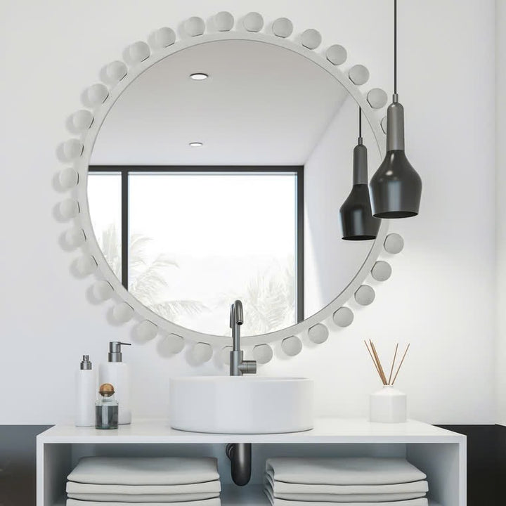 Cyra Wood Round Mirror, White