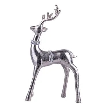 Silver Metal Reindeer Figurine With Crystals