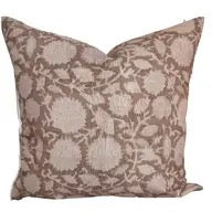 Brown Floral Handblock Pillow, 20" x 20"