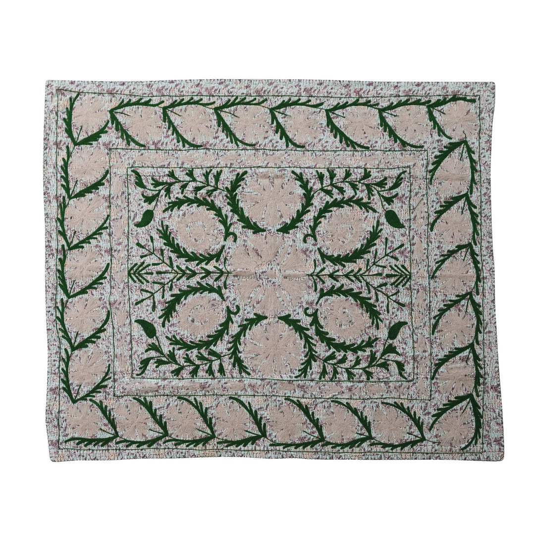 Voile Hand-Embroidered Kantha Stitch Suzani Pattern Throw