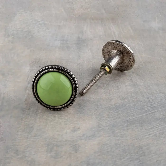 Elegant Antique Round Green Color Kitchen Metal Knob | Cabinet, Drawer