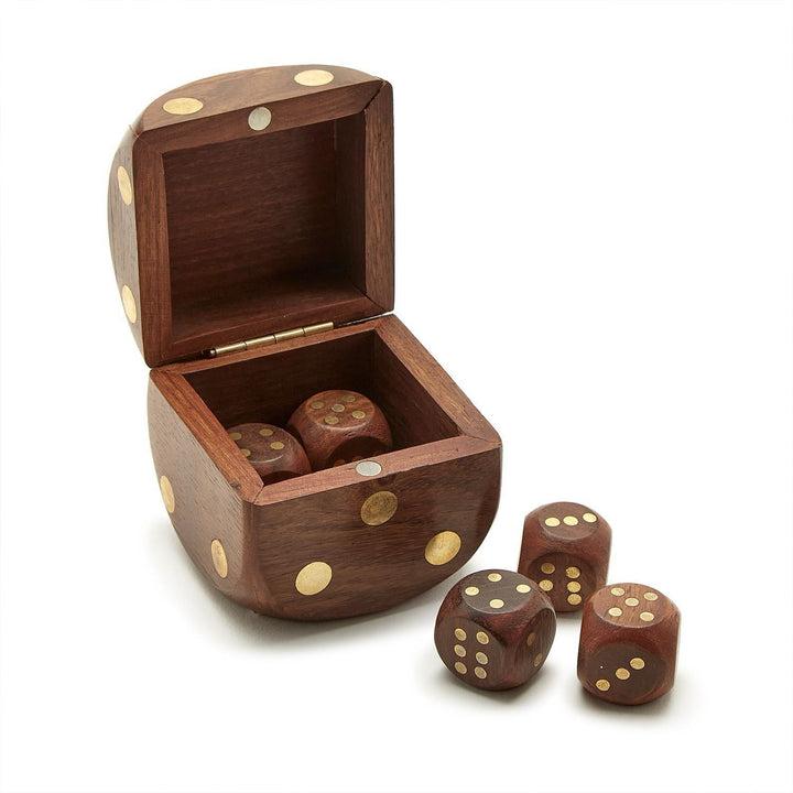 Wood Crafted Dice Box With 6 Dice