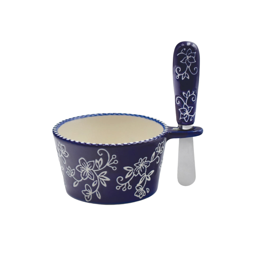 Dip Bowl With Spreader | Floral Lace Blue