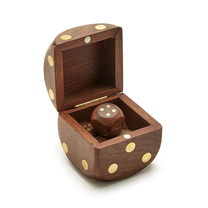 Wood Crafted Dice Box With 6 Dice