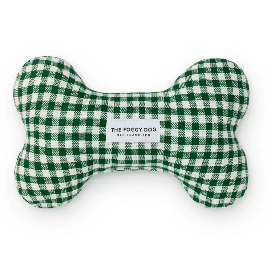 Evergreen Gingham Dog Bone Squeaky Toy
