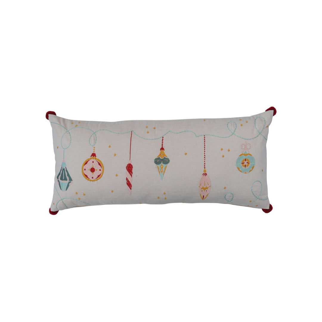Ornaments & Pom Poms Pillow, 16" x 36"