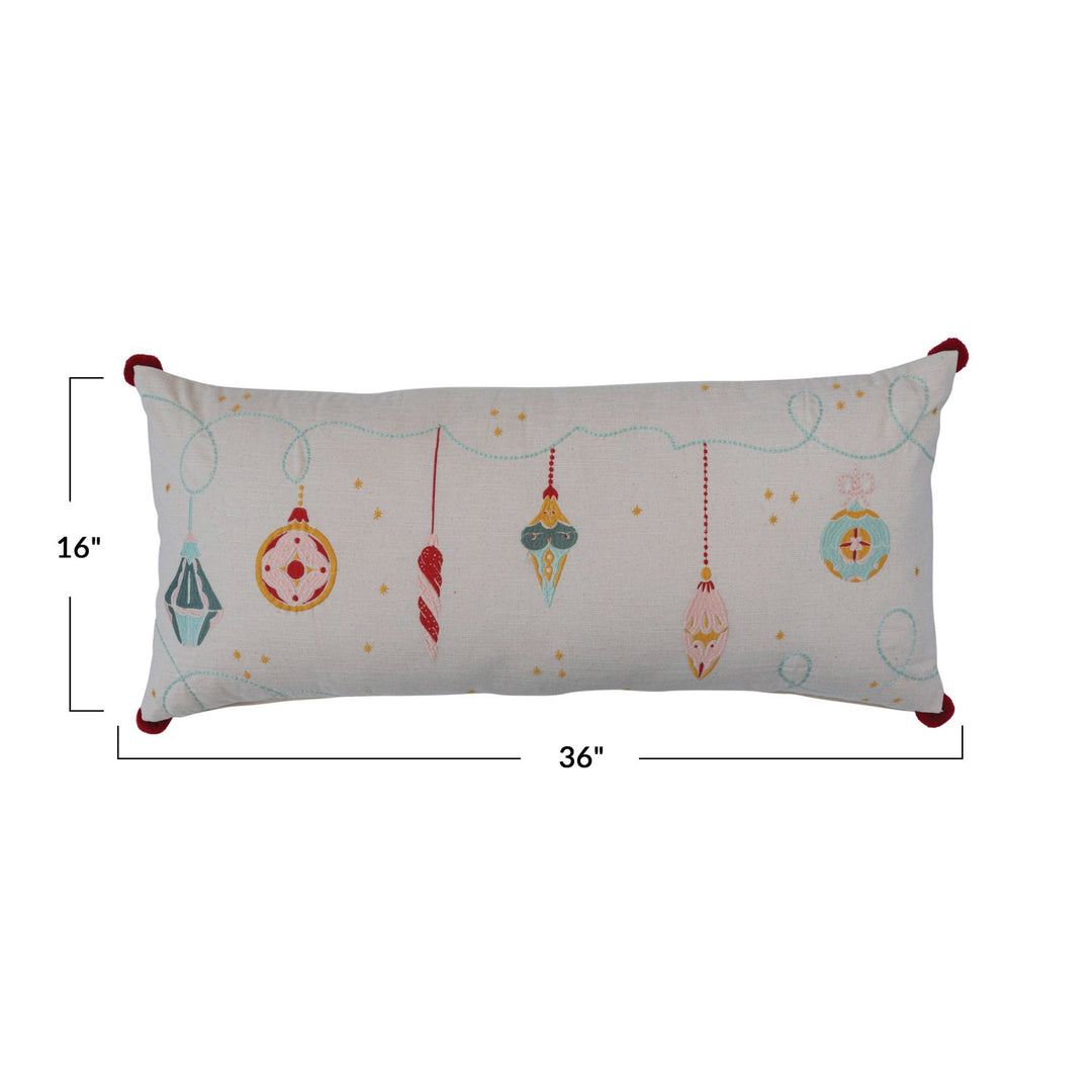 Ornaments & Pom Poms Pillow, 16" x 36"
