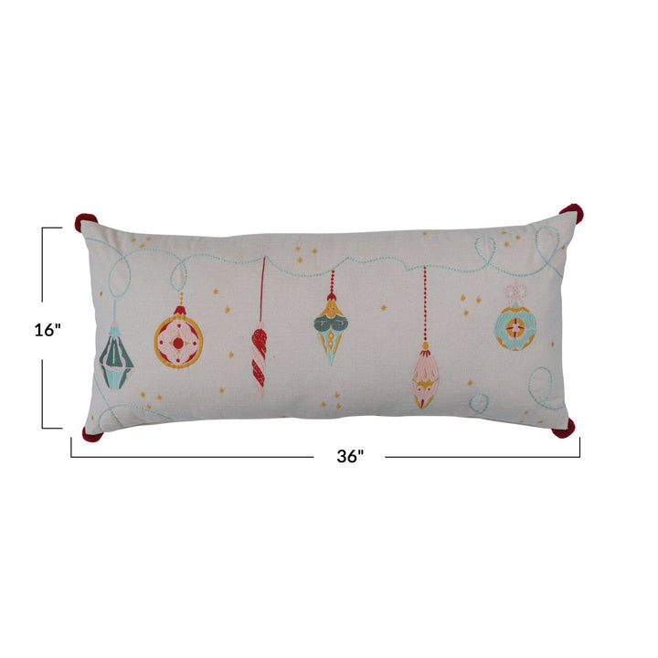 Ornaments & Pom Poms Pillow, 16" x 36"