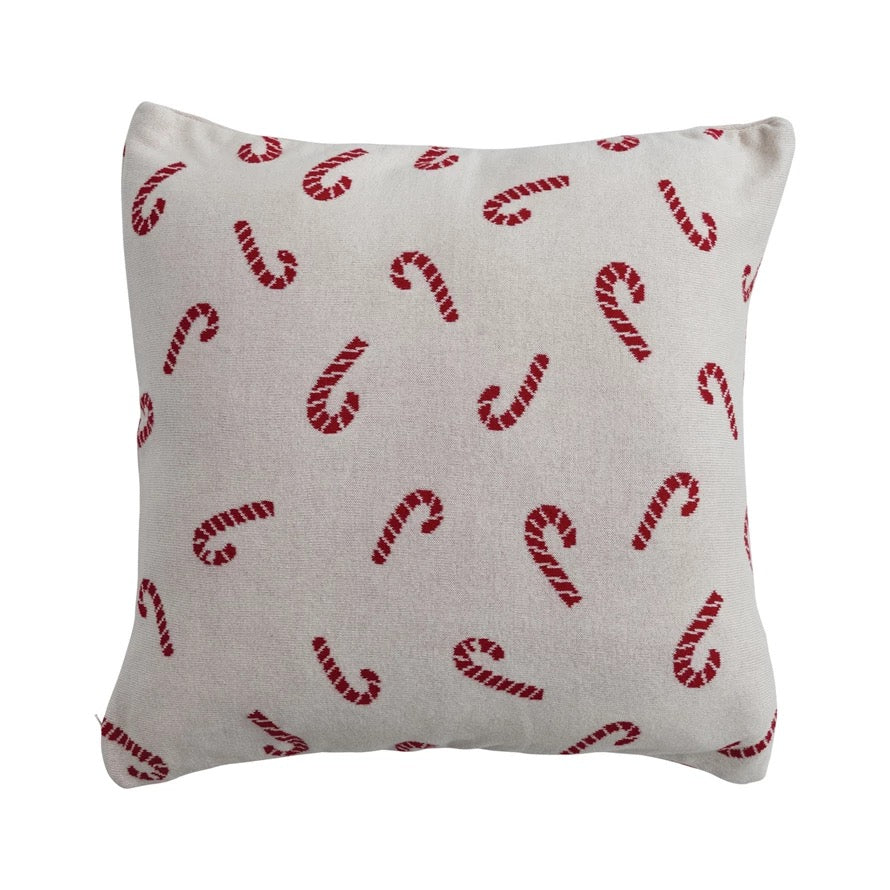 Candy Cane Cotton Knit Pillow, 20" x 20"