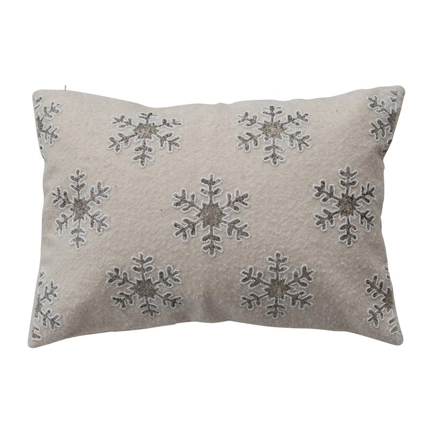 Silver Beaded Snowflakes Pillow, 14" x 20"