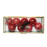 Red Embossed Mercury Glass Ornaments In Display Box, Set Of 9