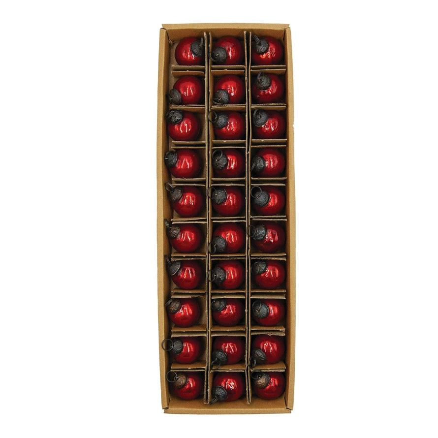 Red Mini Mercury Glass Ornaments, Boxed Set Of 30