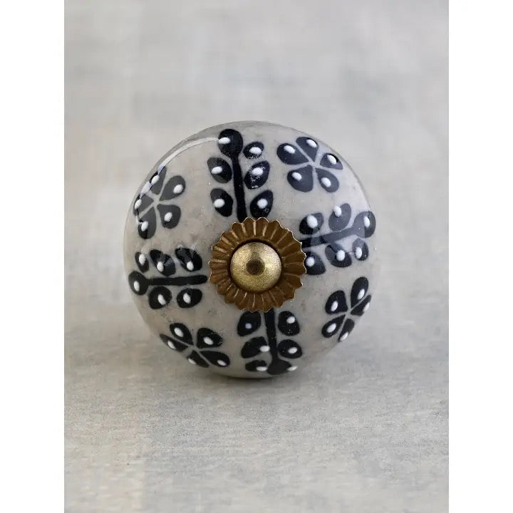 Round White Embossed Dots Ceramic Knob | Cabinet, Drawer