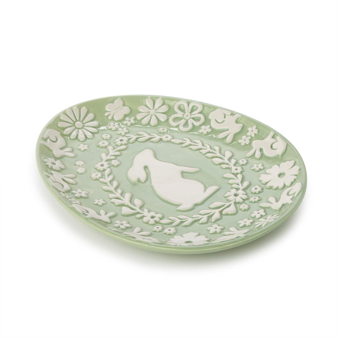 Whimsy Bunny Relief Pattern Egg Shape Plate