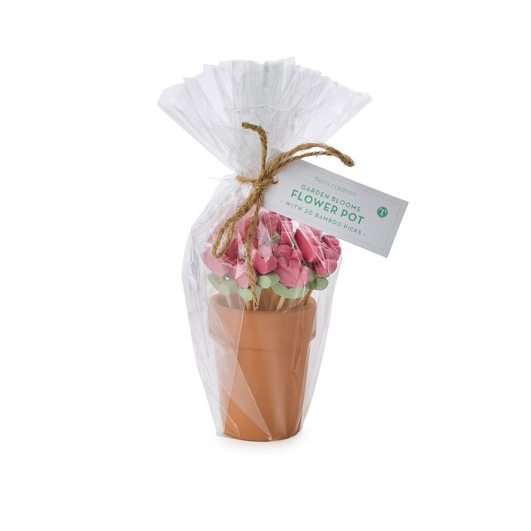 Garden Blooms Cocktail Picks In Flower Pot Holder, Set Of 20 Picks