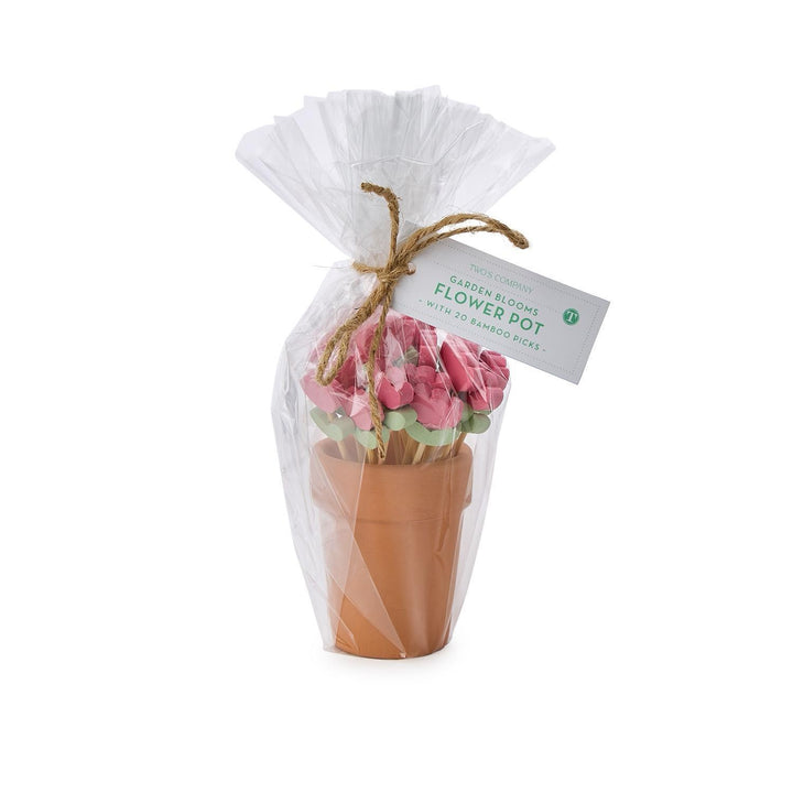 Garden Blooms Cocktail Picks In Flower Pot Holder, Set Of 20 Picks