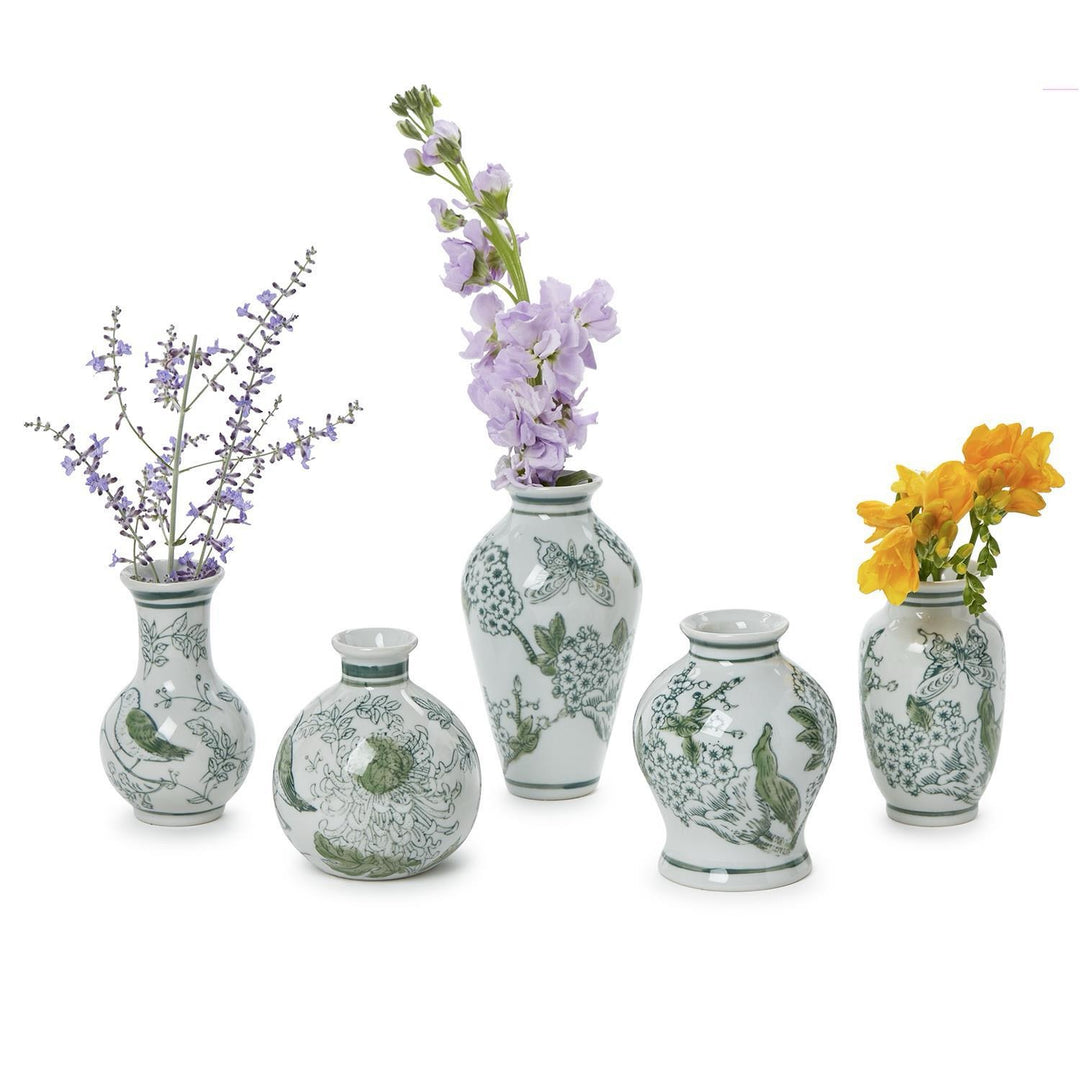Lotus Green & White Porcelain Chinoiserie Vases