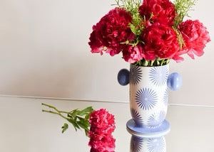 Iris Blue Vase With Knob Handles