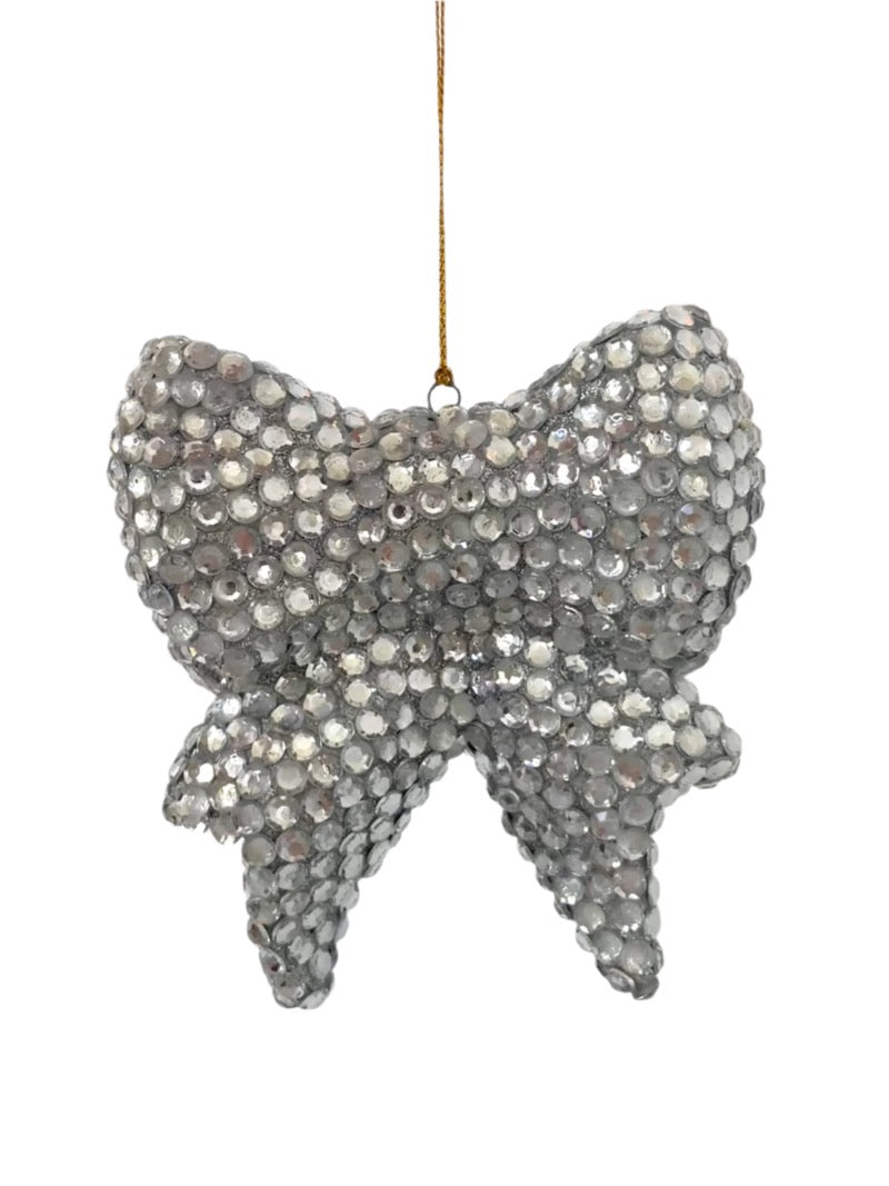 Silver Jeweled Bow Ornament