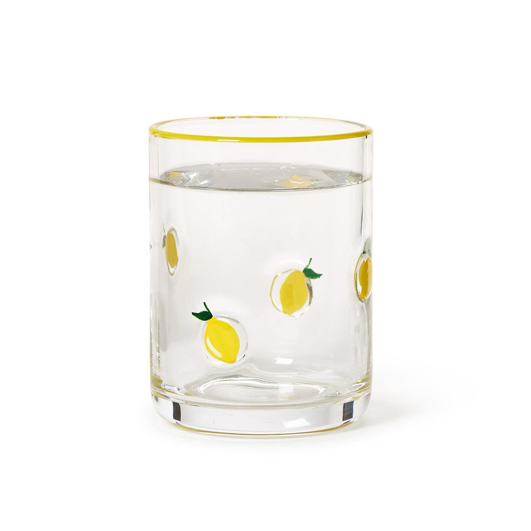 Lemon Hand-Painted Double Old Fashion Glass