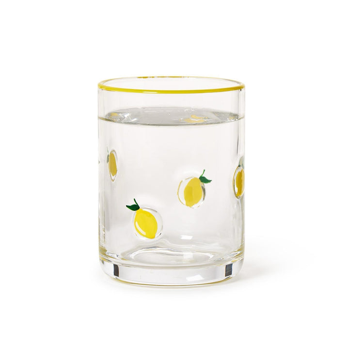 Lemon Hand-Painted Double Old Fashion Glass