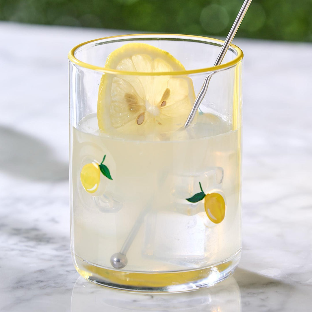 Lemon Hand-Painted Double Old Fashion Glass