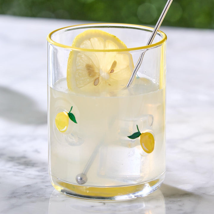 Lemon Hand-Painted Double Old Fashion Glass
