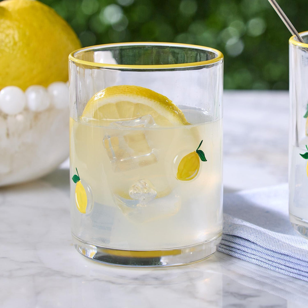Lemon Hand-Painted Double Old Fashion Glass