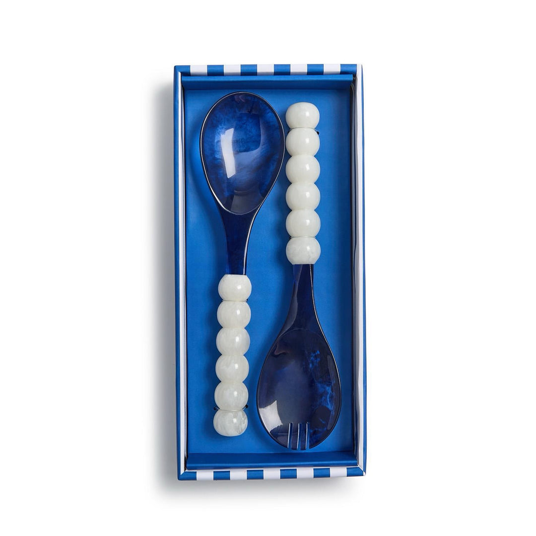 Blue & White Beaded Salad Server Set