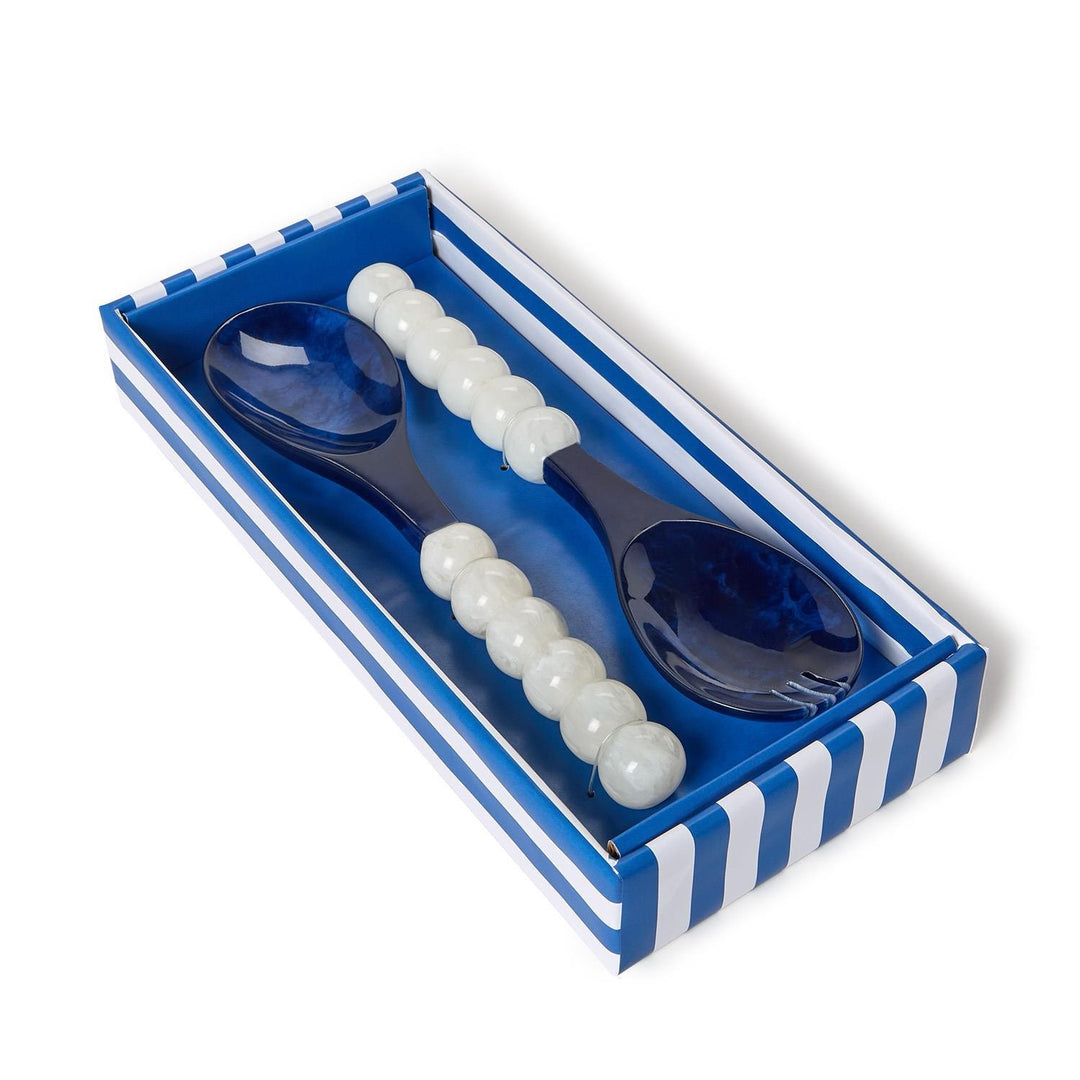Blue & White Beaded Salad Server Set
