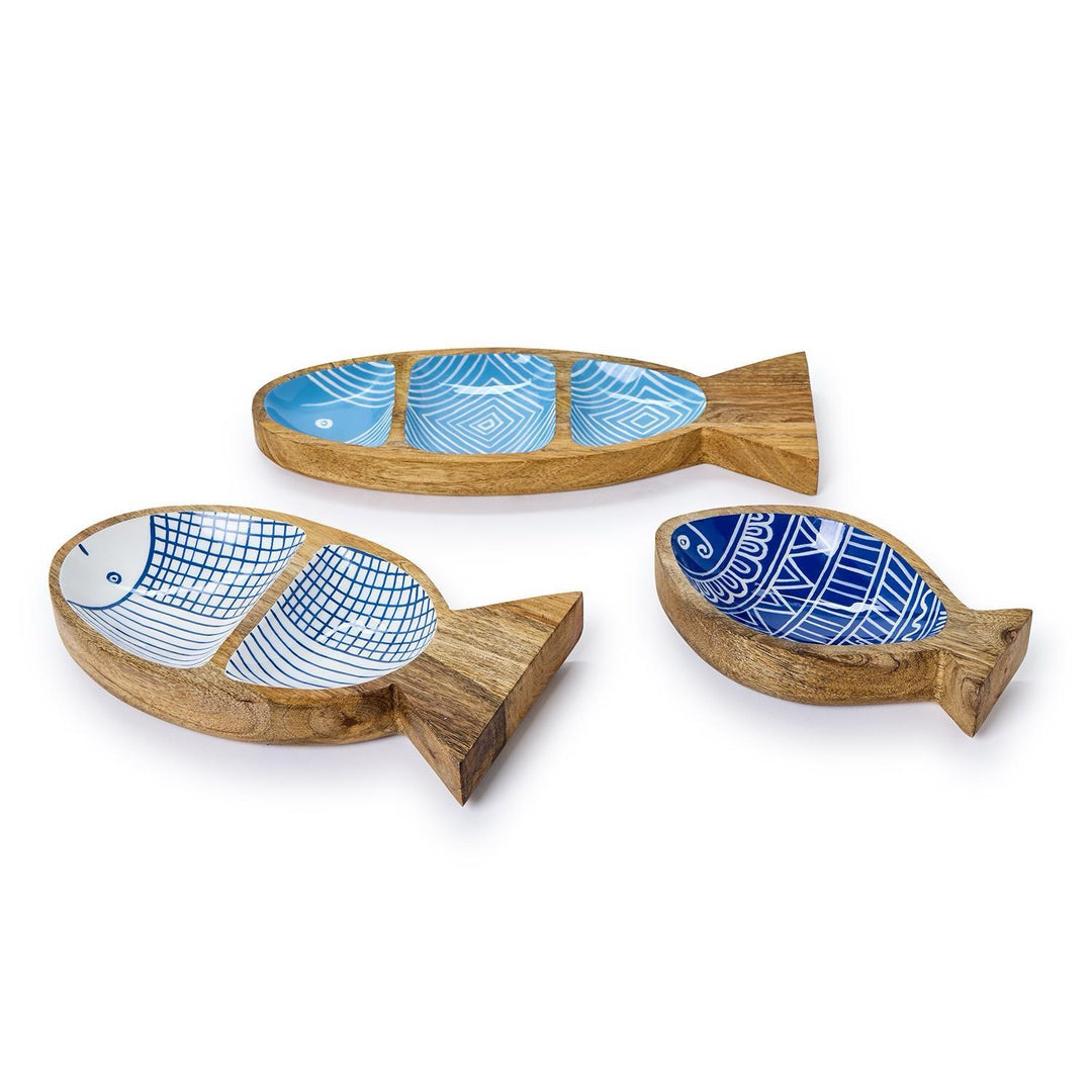Hand-Crafted Lacquered Mango Wood Fish Trays