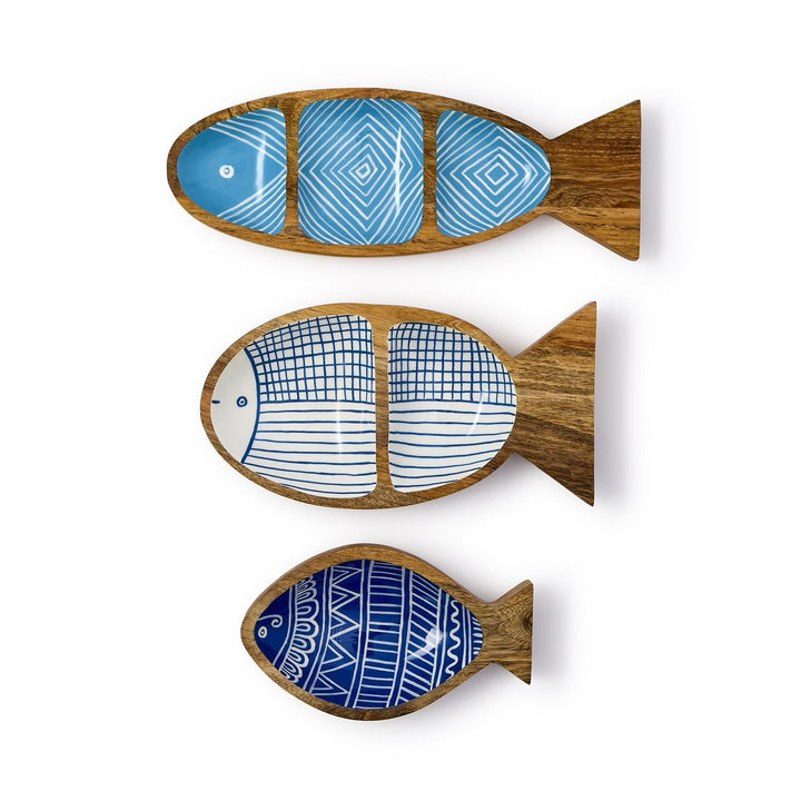 Hand-Crafted Lacquered Mango Wood Fish Trays