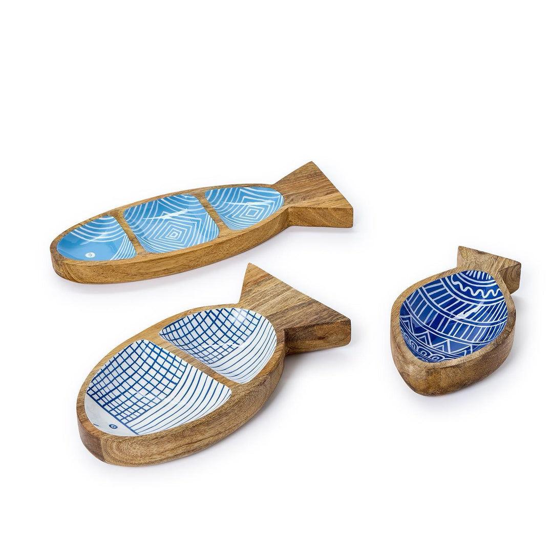 Hand-Crafted Lacquered Mango Wood Fish Trays