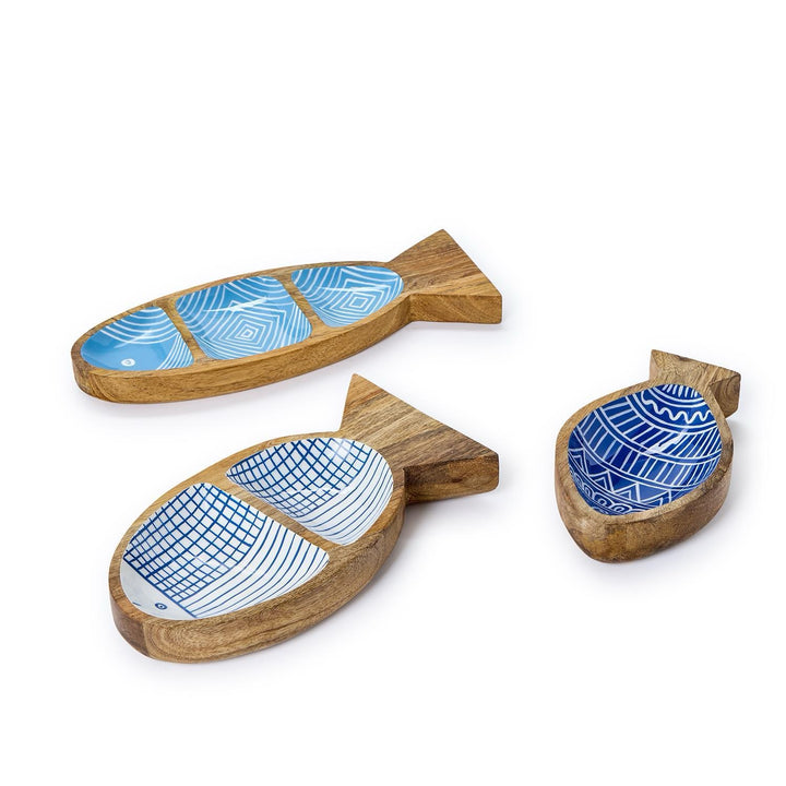 Hand-Crafted Lacquered Mango Wood Fish Trays