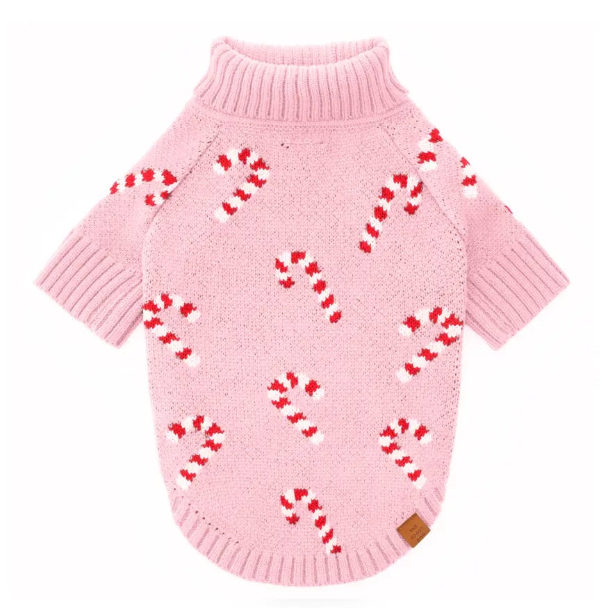 Pink Candy Canes Dog Sweater