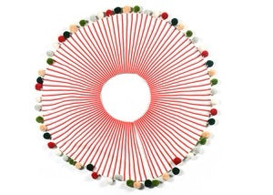 Red Stripe Tree Skirt With Pom Poms
