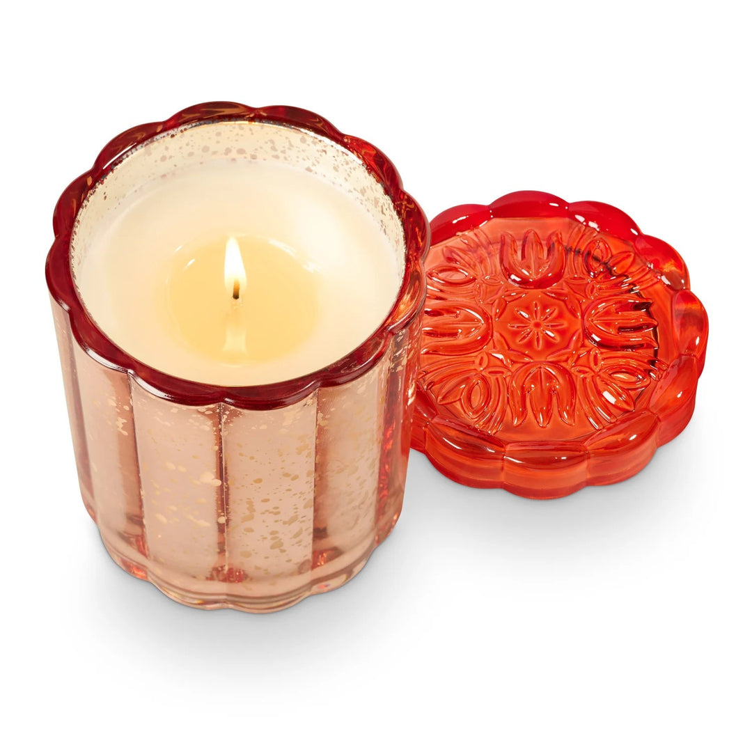 Blood Orange Dahlia Flourish Glass Candle